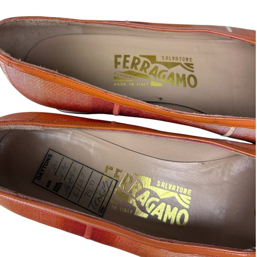Salvatore Ferragamo Vitnage 90s Orange Ombre Woven Square Toe Patent Trim Heel 7 - Picture 3 of 7